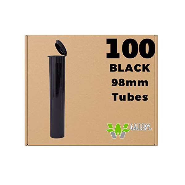 W Gallery 100 Black 98mm Tubes, Pop Top Joints are Open, Smell-Proof Pre-Roll Blunt J Oil-Cartridge BPA-Free Plastic Container Holder Vial fits RAW Cones 98mm 84mm 83mm 98 Special 1 1/4, 80mm