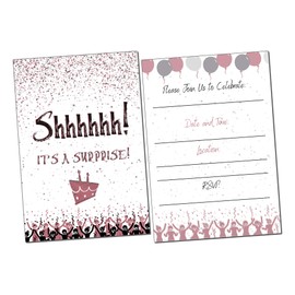 Elcer Surprise Party invitations | It’s a surprise Birthday | Kids and Adults | Fill In Style | Rose Gold & Black | Confetti Streamers Party Invitations | 20 Count With Envelopes | All occasions