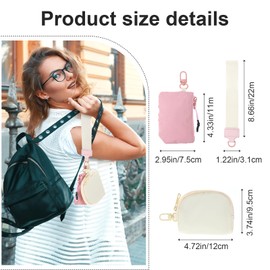 Mini Zip Around Wristlet Wallet for Women, Dual Pouch Keychain Wallet, Compact Organizer for Cards, Coins, And Keys for Travel (White, Pink)