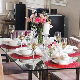 Luminous Round Placemat, Colorful, Sparkling Rhinestones, Non-Slip Back, for Fun or Formal Dining Table Setting, Event, Wedding, Red Iridescent, 15", Sold Individually