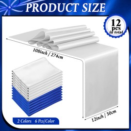 VitalCozy 12 Pcs Graduation Satin Table Runners 12 x 108 Grad Multicolor Long Satin Silk Table Runner Colorful for Wedding Birthday Party Banquet Xmas New Year Decor(Royal Blue, Silver)