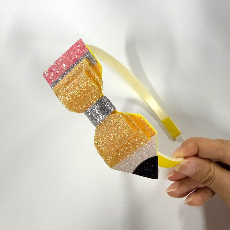 Back to School Yellow Glitter Pencil Headband