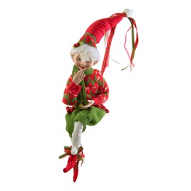 Elves Christmas Decorations - Red and Green Holly Posable Elf Set, 16 Inch