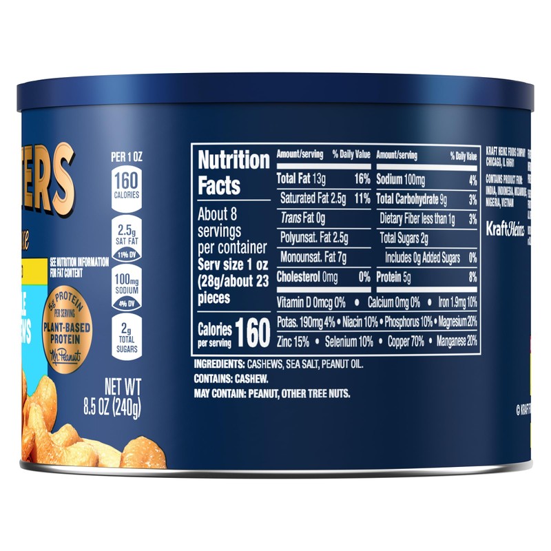 PLANTERS Deluxe Salted Whole Cashews, Party Snacks, Plant-based Protein, 8.5