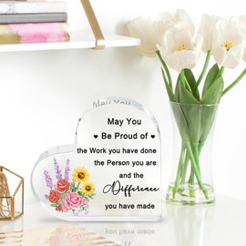 Retirement Gift for Woman Men – Heart-Shaped Acrylic Plaque Retirement Gifts 4 x 4 x 0.5 Inch with Floral Design and Encouraging Words, Unique Gift for Coworker, Friend, Nurse, Teacher, Boss, Mom