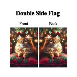Pickako Christmas Cute Cat on Cushion Christmas Holly Berries Gifts Winter Holiday Garden Flag 28 x 40 Inch, Double Sided Outdoor Decorative Welcome Yard Flags for Home House Lawn Patio