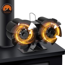 Holldoor 12 Blades Fireplaced Fan Non Electric, Wood Stove Fan Heat Powered, Stove Fan with Magnetic Thermometer for Wood Burning Stove/Log Burner (Black)