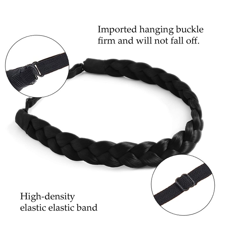 Diadema trenzada de 3 hebras, trenzada, clásica, gruesa, elástica, para