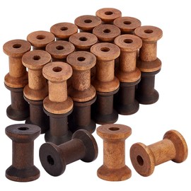 CRAFTYMELODY 30Pcs 2 Colors Wooden Empty Spools Embroidery Thread Bobbins Ribbon Spools Sewing Bobbins for Wire Cord Weaving Arts DIY Crafts Wood Projects Coconut Brown Saddle Brown