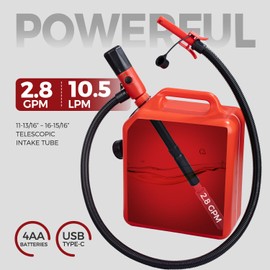 Koulate Fuel Transfer Pump with Auto-Stop, USB & Battery Powered, Leak-Proof Portable Gas Can Pump, 51" Hose & Retractable Pipe for Gas, Diesel, Oil(201A-USB)