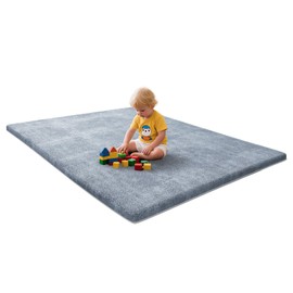 Omzer Baby Play Mat for Floor: Soft & Safe - 1.3'' Thick Foam Playpen Mat with Machine Washable Removable Coth Cover for Tummy Time- Non Slip Crawling Mat for Toddler,Infant,Kids(Grey, 47''x 47'')