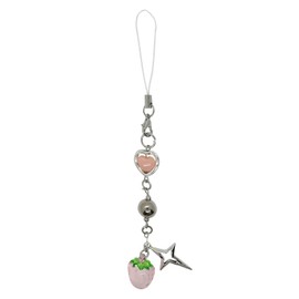 Phone Charms Beaded Strap Phone Wrist Strap Lanyard Handmade Y2K Phone Charms Bracelet Chain for Women Girl (Small Strawberry)