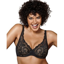 Playtex Women's Love My Curves Thin Foam W/Lace Underwire, Black/Nude, 40DD