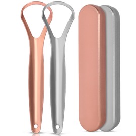 MILIFOX 2 Pack Tongue Scraper - Metal Tongue Scraper with Case,Stainless Steel Tongue Scraper for Adults&Kids,Travel Portable Tongue Cleaner,Deep Cleaning Tongue,Keeps Your Breath Fresh,Gold+Silver