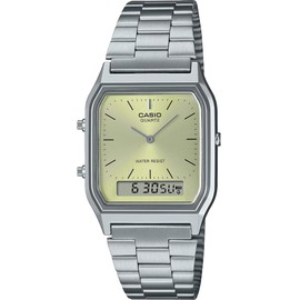 Casio Ana-Digi Analog Digi Quartz Wristwatch, Vintage Series, AQ-230 Series, Unisex, Dual Time, Overseas Model, Lime Yellow AQ-230A-9AMQY, Bracelet Type