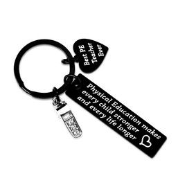 PE Teacher Gifts Keychain for Men Women - Thank You Engraved Best PE Teacher Ever Keyring for Gym Physical Education Coaches - Christmas, Teacher Day, Birthday Gift