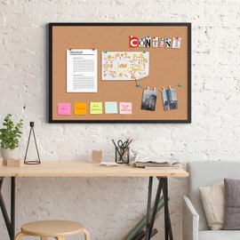 Board2by Cork Board Bulletin Board 24 x 36, Black Wood Framed 2x3 Corkboard, Office Board for Wall Cork, Large Wall Mounted Notice Pin Board with 16 Push Pins for School, Home & Office