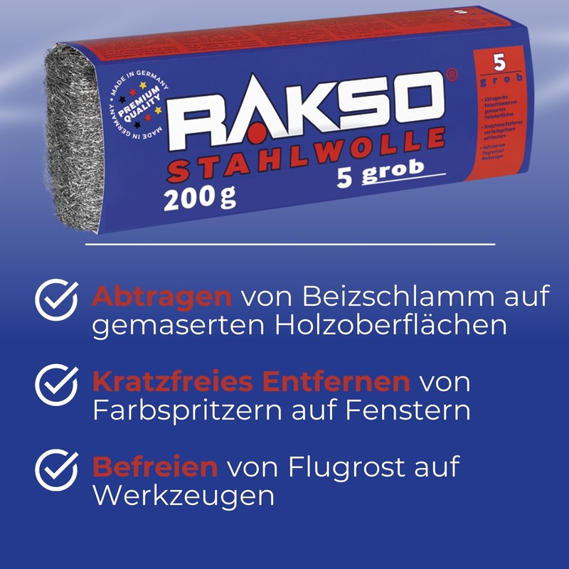 RAKSO Steel Wool Coarse 5-400 g, 2 x 200g Banderoles,