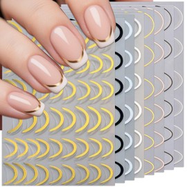 IDDFEVE 8 Sheets French Line Nail Art Stickers - 5 Colors Two Thicknesses Self-Adhesive Curved Stripes Nail Decals, French Tips Guides for DIY Manicure