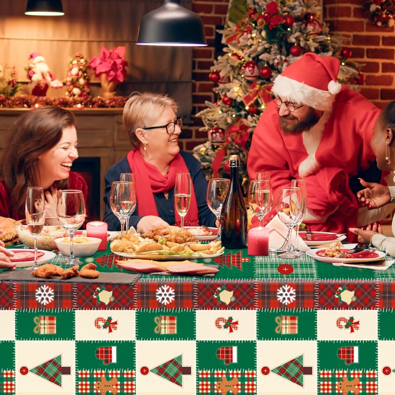 DecorWoo 3 Pack Christmas Tablecloth, Disposable Plastic Xmas Table Cover
