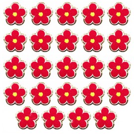 24 parches de felpilla de flores, bonitos parches para planchar para ropa, parches bordados de tela para mujer, mochila, sombrero, chamarra, jeans, apliques decorativos (flor, rojo)