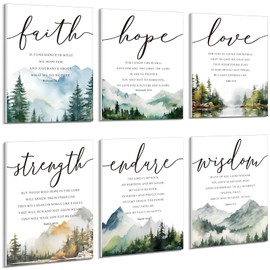 Sacubee 6 Pack Acoustic Christian Art Panels 12" x 16" Faith Hope Love Soundproof Wall Panels Self Adhesive Bible Verse Decor Religious Sound Absorbing Treatment for Home(Mountain)