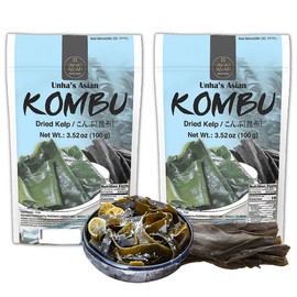 Korean Wild Kombu, Hand-Harvested Dried Kelp, 3.52 oz, 2 Pack, 100% Natural Seaweed for Dashi, Soup Base, and Broth – Product of Korea