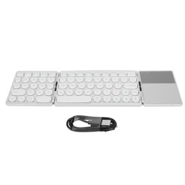 Round Key Bluetooth Foldable Keyboard with Touchpad Universal 140mAh Wireless 64 Key Folding Keyboard Silver
