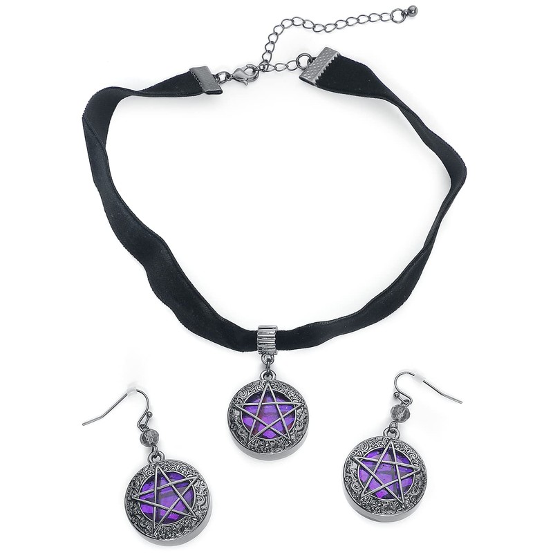Gothicana by EMP Women's Black Purple Pentagram Jewellery Set, Polyester