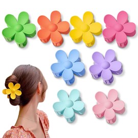 Pack of 8 Large Claw Hair Clips, Flower Hair Clips for Women, Flower Shape, Non-Slip Hair Clips, Plastic Hair Claws, Hair Clips for Women (Flower C)