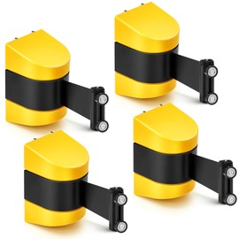 Barydat 16.4 ft Magnetic Retractable Wall Mount Barrier, Crowd Control Safety Belt with ABS Case for Grocery Retail Store Stadium(Black Rope,Yellow,4 Pcs)