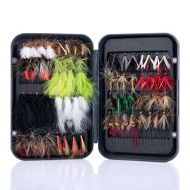 Goture Dry Flies Complete 64 Pieces with Fly Box Included for Fly Fishing, Bristles, Flies, Streams, Tenkara, Trout Fishing, Fly Set, For Saltwater Freshwater and Freshwater Lures