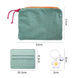 1 x checked cosmetic bag, 1 x pendant, 1 x card holder, travel bag, small cosmetic bag, handbag, small cosmetic bag, Green, Modern