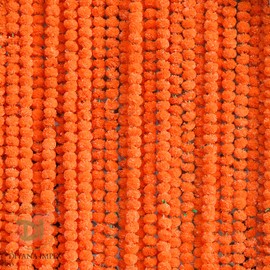 DIYANA IMPEX Marigold Garland for Decoration 5 Pcs of 5 feet Long Strands Artificial Marigold Flowers, Indian Décor for Pooja, Wedding Christmas, Events Backdrop Decorations