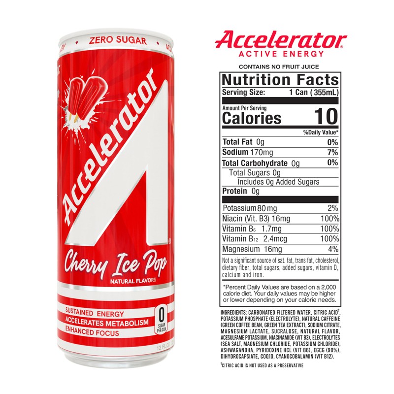 A SHOC Accelerator Cherry Ice Pop Energy Drink, 12 fl