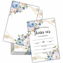 Wedding Reception Invitation, Boho Blush Pink Floral Bridal Shower Fill-in Invites Cards, Beautiful and Minimalist Wedding Planning Supplies,06(25 Pack)