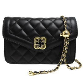 ZWI-player Quilted Leather Crossbody Bags for Women Trendy Ladies Shoulder Purse Satchel HandBag with Chain Strap (Black)