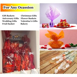 Apoukmty Clear Cellophane Wrap Roll (31.5 in x 100 ft), 0.7 Mil Transparent Thin Crystal Transparent, cellophane Wrapping Paper for Gifts, Baskets, Crafts, Snacks (Purple, (31.5 in x 100 ft))