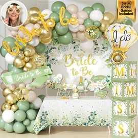 215 PC Bridal Shower Decorations Olive Sage Green - Bridal Shower Balloon Boxes with A-Z Letters & Bridal Balloon Arch Kit & Bride to Be Balloon for Bridal, Bachelorette, Engagement or Wedding