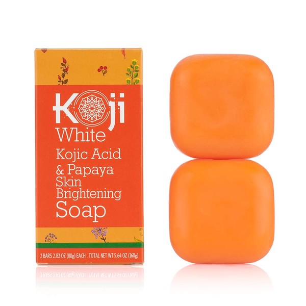 Koji White Kojic Acid & Papaya Skin Brightening Soap (2.82 oz / 2 Bars) - with Hyaluronic Acid for Smooth Face & Body, Dark Spot, Acne Scars, Uneven Skin Tone - Hypoallergenic & Dermatologist Tested
