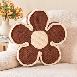 Kcvvcr Flower Pillow, Soft Flower Shaped Floor Cushion, Flower Decorative Throw Pillow, Cute Flower Seating Cushion, Flower Room Décor Plush Pillows for Sofa Couch Bed (13.7 Inch, Brown)