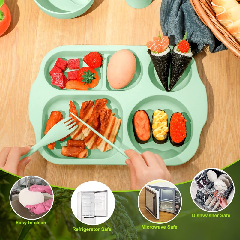24 Pcs Wheat Straw Dinnerware Cutlery Set for Aldult Including