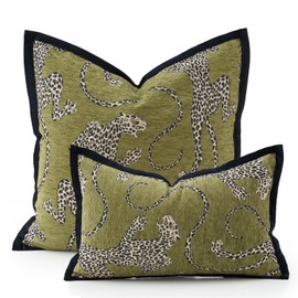 Yonous PREMIUM SERIES Snow Leopard Cushion Covers, Animal Jacquard Throw Pillow for Home Decor, Chenille Velvet Double-Sided Designs, Dark Green, 18 x 18 inch / 45 x 45 cm, Covers Only