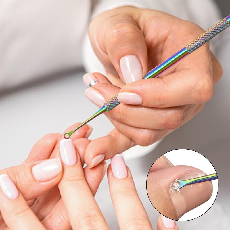 Color Titanium-Circle Bevel Shovel Double Head Cuticle Remover Pusher,Double head