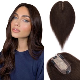 Benehair Human Hair Toppers for Women 100% Remy Human Hair 150% Density No Bangs Hair Topper 7 * 13 CM Silk Base Clip in Hair Pieces for Women 6 Inch #2 Dark Brown
