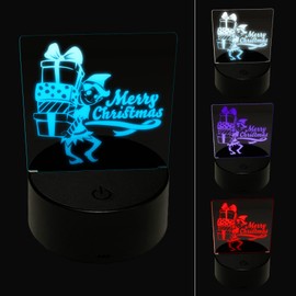 Sniggle Sloth Merry Christmas Elf with Presents Gifts 3D Illusion LED Night Light Sign Nightstand Desk Lamp