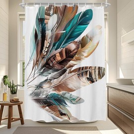 TheBlackSpot Boho Feather Shower Curtain Native American Colorful Feathers Bath Curtains Decor Sets Grommet with Hooks 72W x 72H inches Colorful