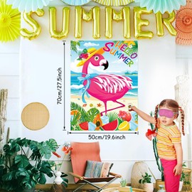 Upgraded, Hawaiian Luau Games for Kids, Pin The Eyes on The Flamingo, with Poster, Reusable Stickers, and Eye Mask Accessories, Summer Tropical Flamingo Party Game Supplies