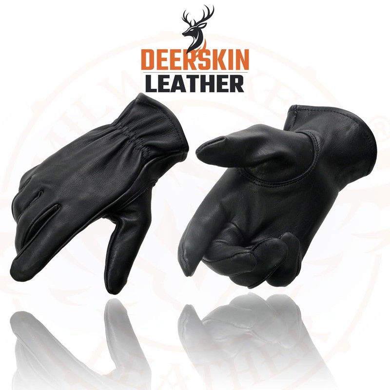 Milwaukee Leather MG7595 Men's Black Deerskin Unlined Motorcycle Hand Gloves