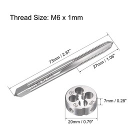 TOP-VIGOR M6 x 1mm Metric Tap and Die Set, Right Hand Machine Thread Tap with Round Threading Die for Making or Repairing Threads on Iron, Copper, Steel and Other Metal Materials